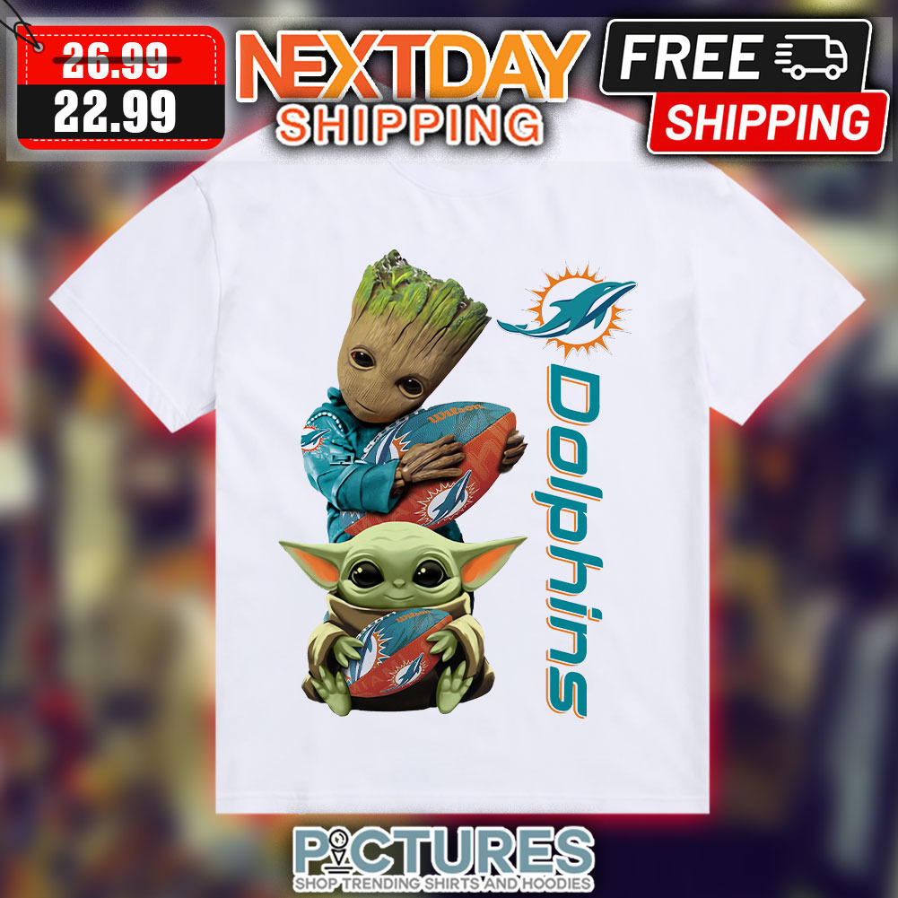 Baby Groot And Baby Yoda Hug Miami Dolphins Shirt