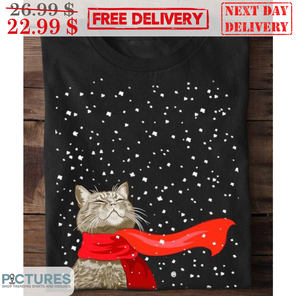 Cat Red Scarf Chill Snow Merry Christmas Shirt