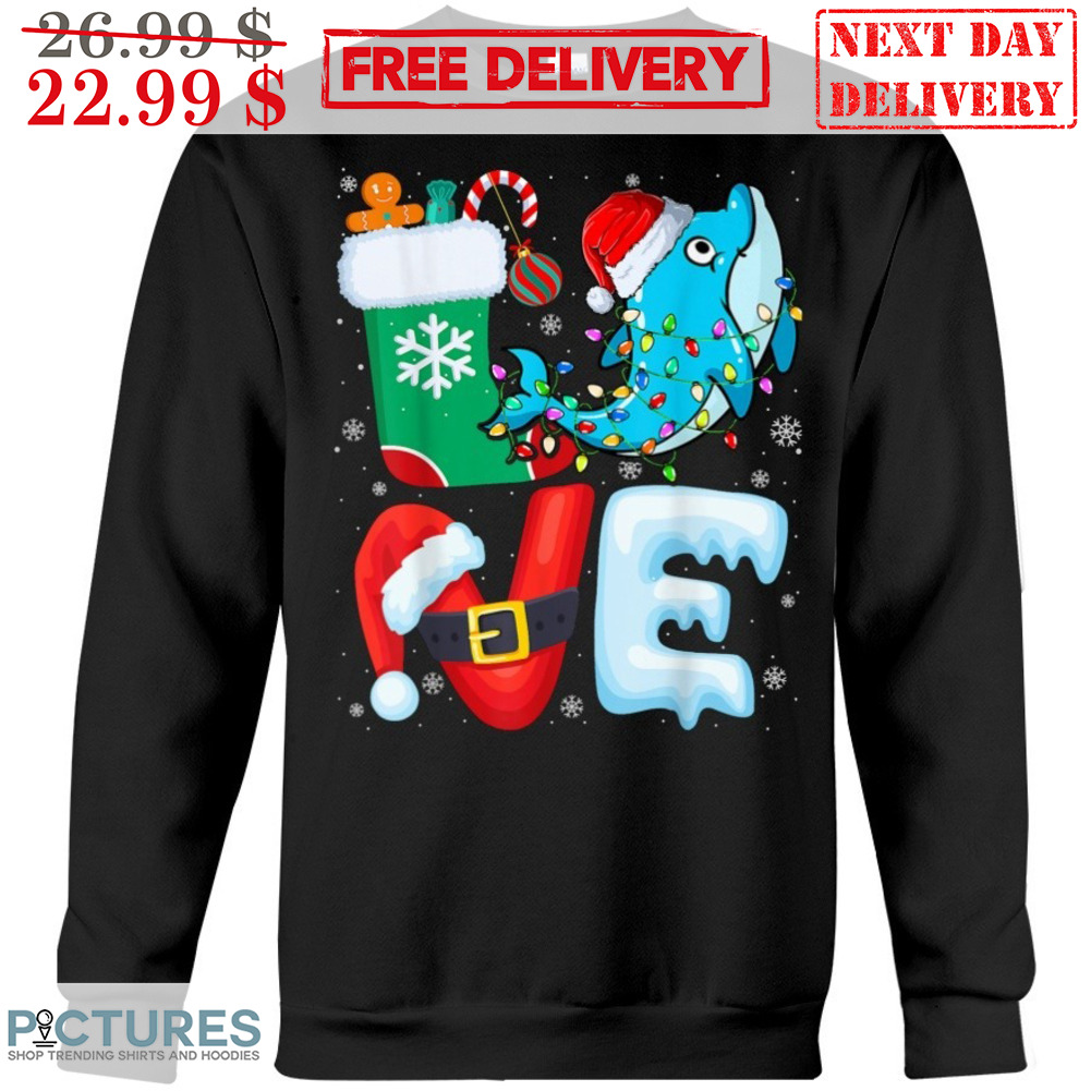Shark Santa Hat Socks Snow Christmas Shirt