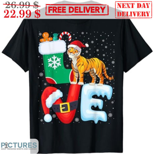 Tiger Santa Hat Socks Snow Christmas Shirt
