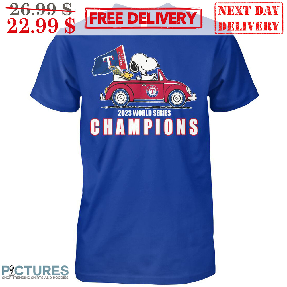 Snoopy Woodstick Driving Texas Rangers 2023 World Series Champions Shirt