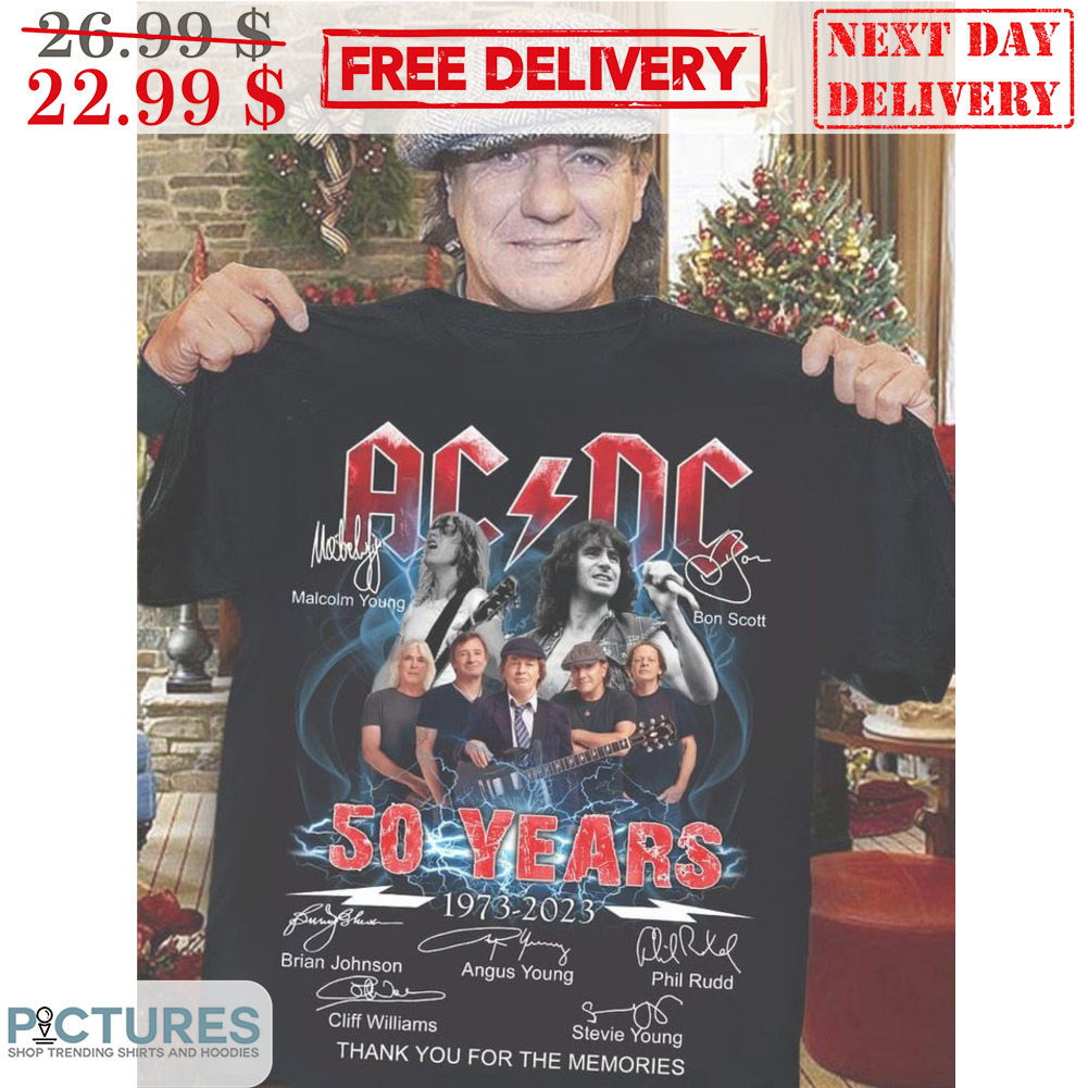 AC DC 50 Years 1973-2023 Signature Thank You For The Memories Lightning Shirt