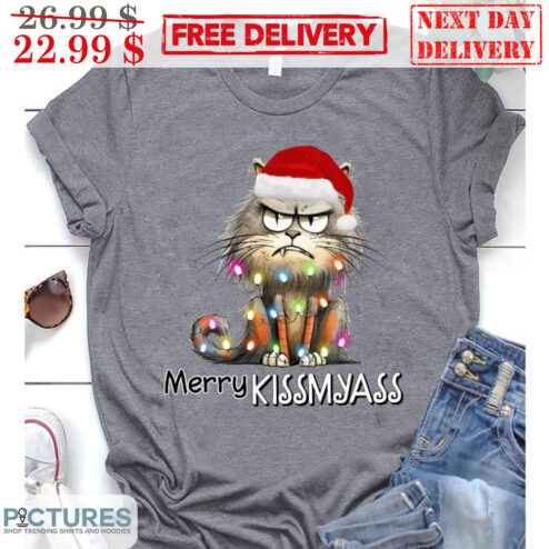 Merey Kissmyass Ugly Cat Santa Hat Christmas Shirt