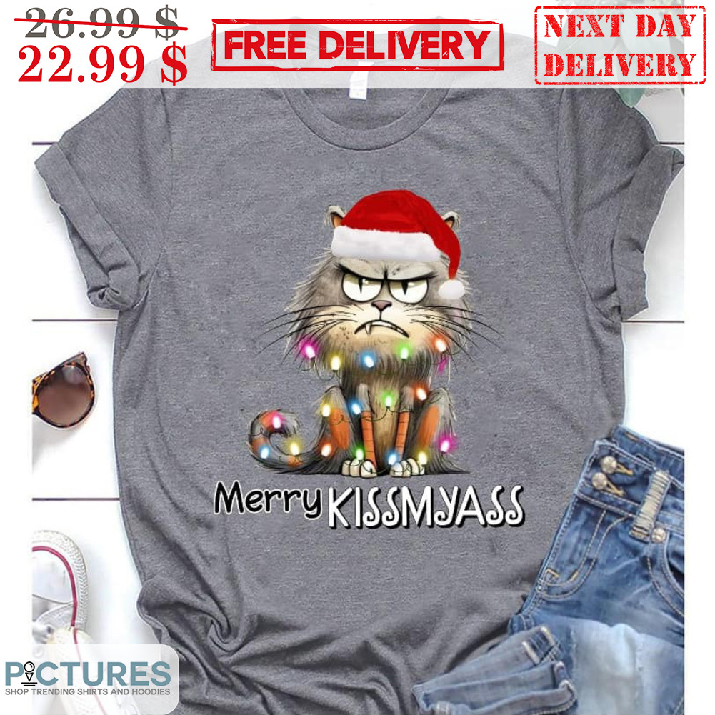 Merey Kissmyass Ugly Cat Santa Hat Christmas Shirt