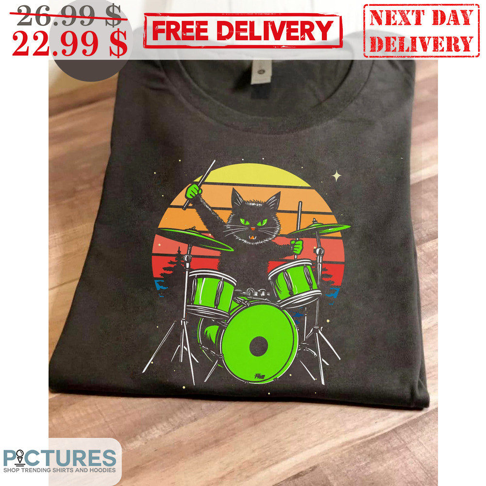 Black Cat Playing Drums Drummer Vintage Retro Shirt Black Cat Playing Drums Drummer Vintage Retro Shirt