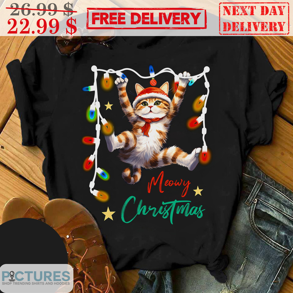 Meowy Christmas Light Happy Cute Cat Shirt