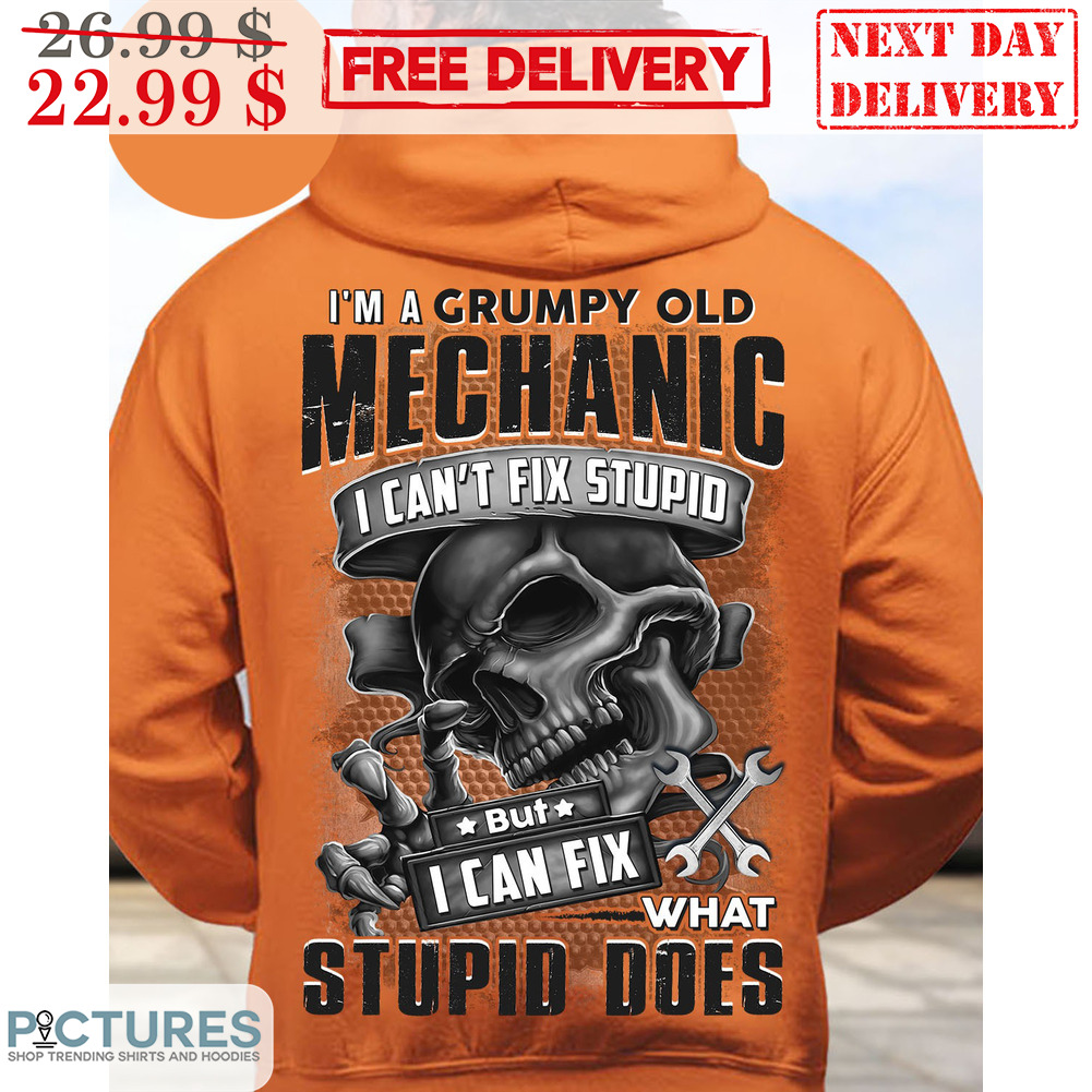Skull I'm A Grumpy Old Mechanic I Can't Fix Stupid But I Can Fix What Stupid Does Shirt