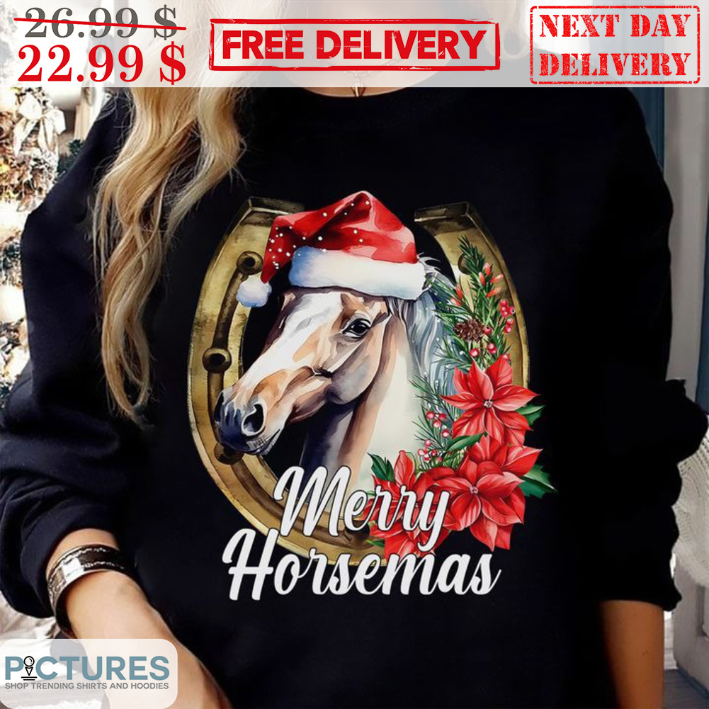 Horses Santa Hat Merry Horsemas Christmas Shirt
