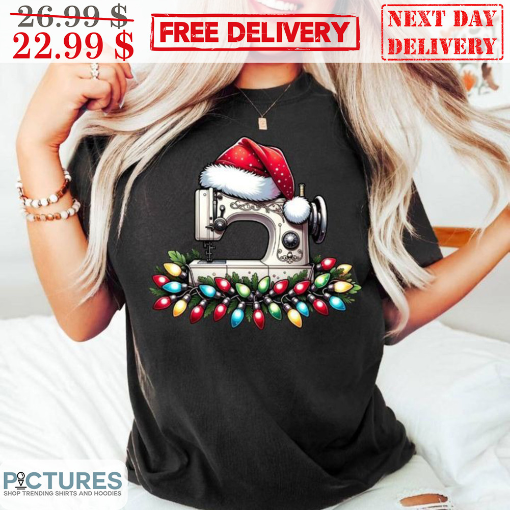 Sewing Machine Santa Hat Christmas Light Shirt