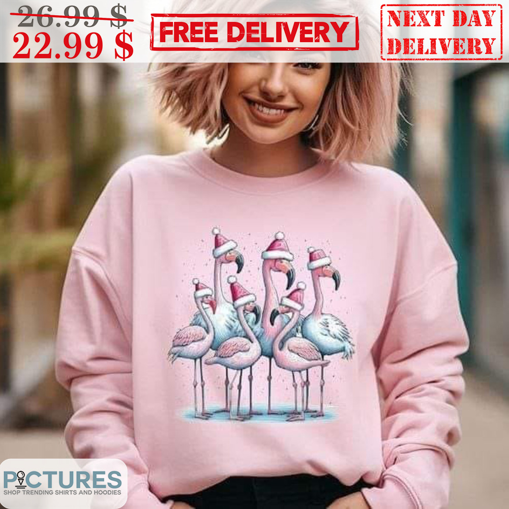 Flamingos Santa Hat Merry Christmas Shirt