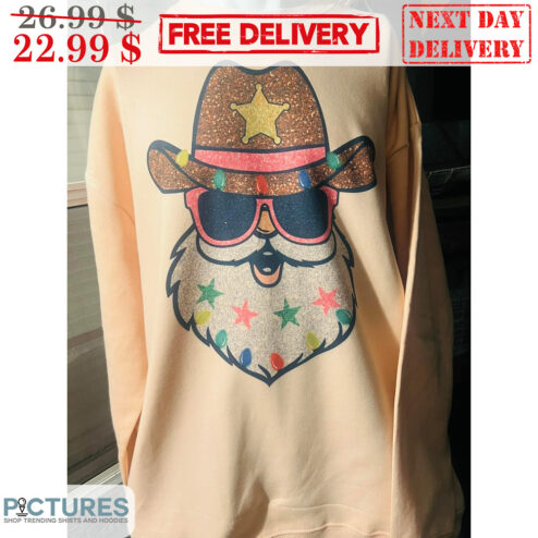 Santa Claus Cowboy Hat Colorful Stars Christmas Vintage Shirt