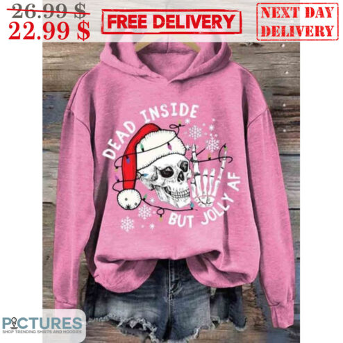 Skull Santa Hat Dead Inside But Jolly Af Christmas Shirt