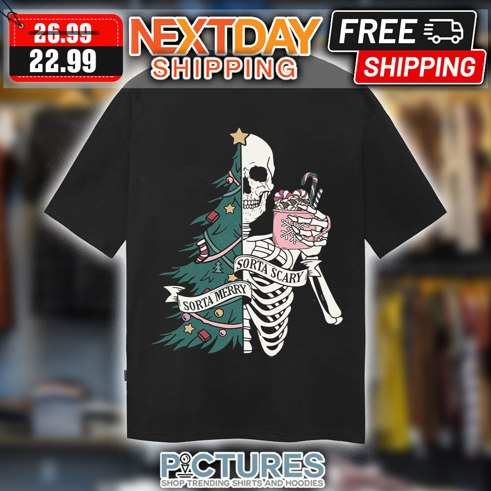 Sorta Merry Sorta Scary Pine Tree Skeleton Christmas Shirt