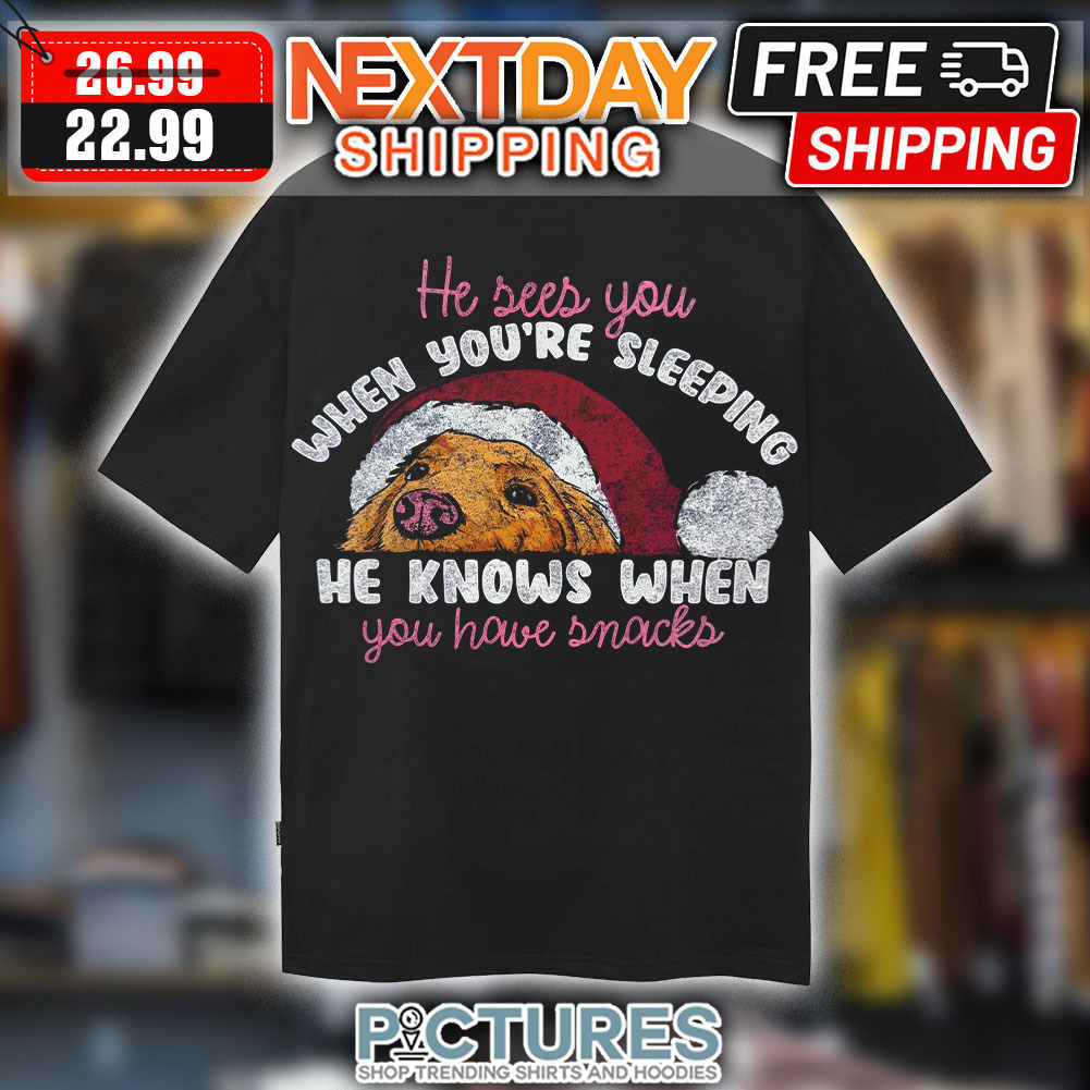 Dog He Sees You When You're Sleeping He Knows When You Have Snacks Chrismtas Shirt