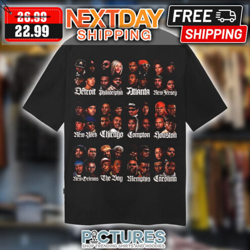 Legendary Rap Teams Detroit Philadelphia Atlanta New Jersey New York Chicago Compton Houston New Orleans The Bay Shirt