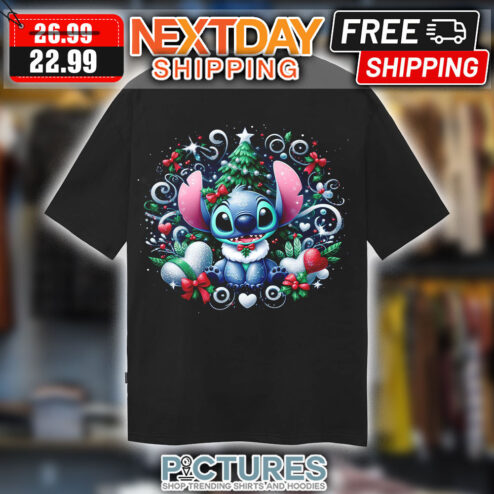 Stitch Cute Pine Tree Merry Christmas Shirt