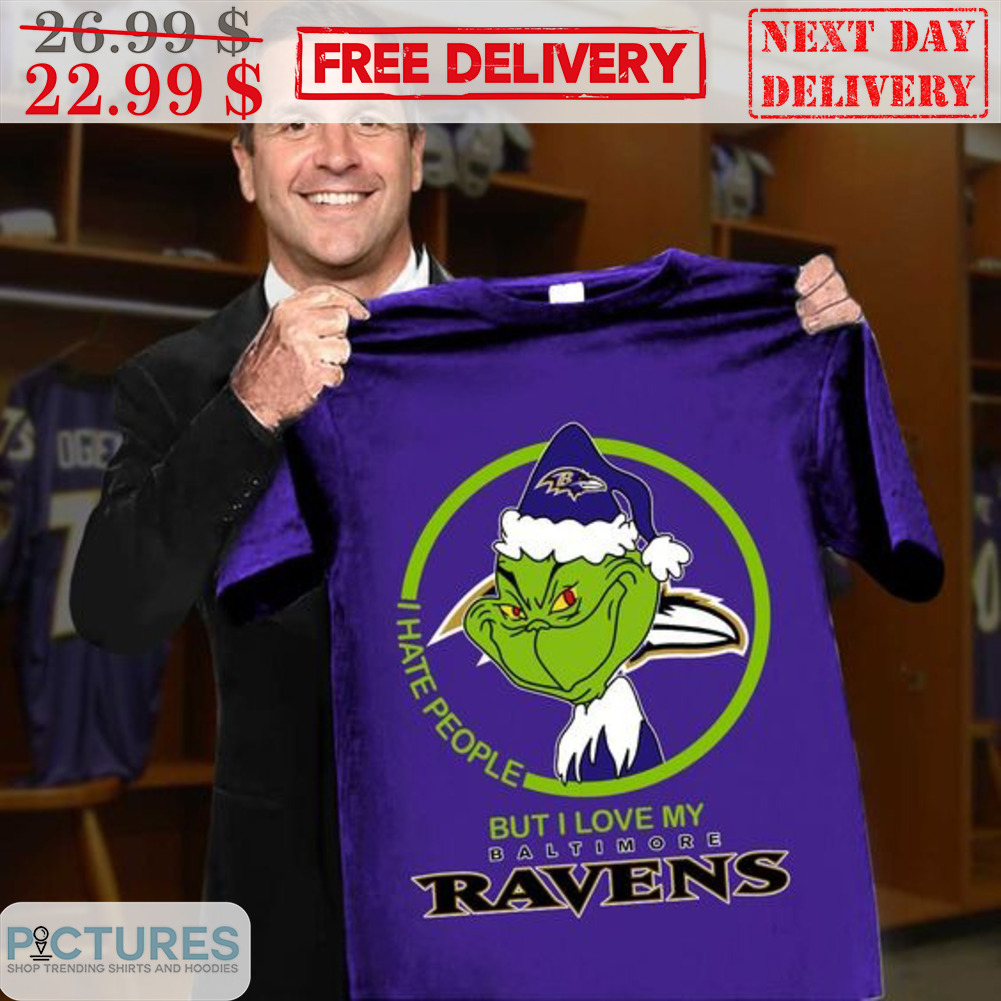 Grinch I Hate People But I Love My Baltimore Ravens Chrismtas Shirt