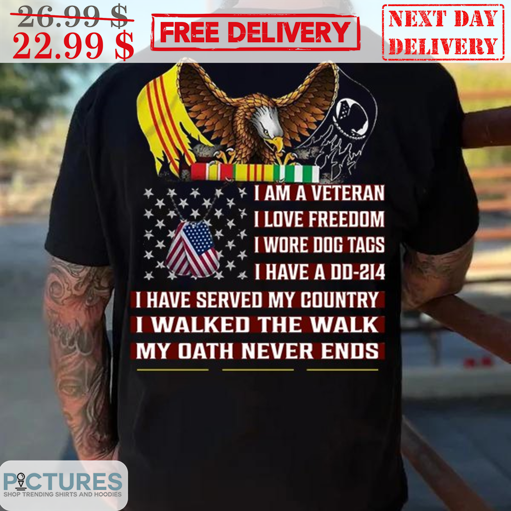 Eagles I Am A Veteran I Love Freedom I Wore Dog Tags I Have A DD-214 American Flag Shirt