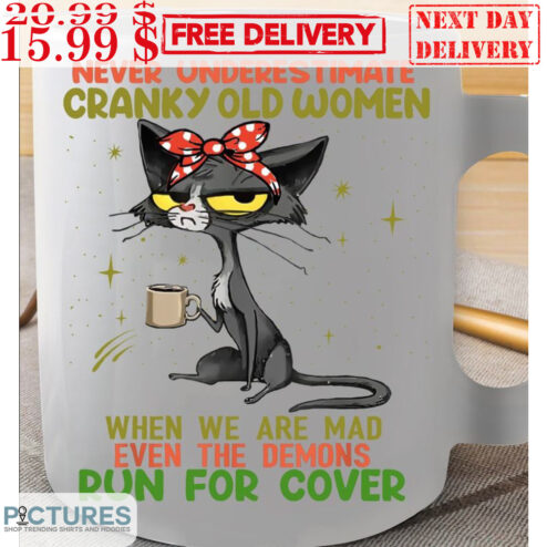 Cat Never Underestimate Cranky Old Women When We Are Mad Even The Demons Run For Cover Mug