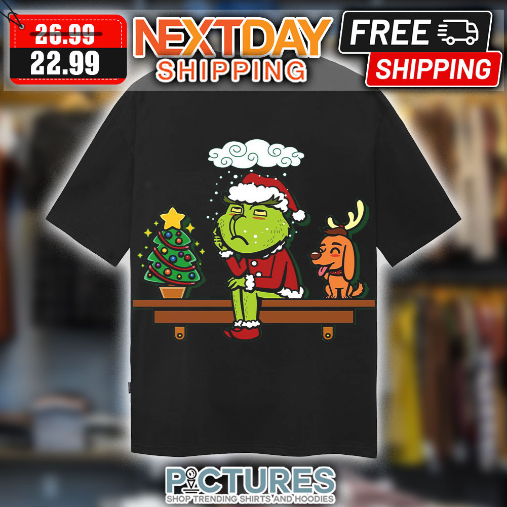 Grinch Santa Dog Pine Tree Christmas Shirt