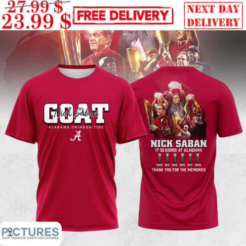 Goat Nick Saban Alabama Crimson Tide 17 Seasons At Alabama Thank You For The Memories Shirt