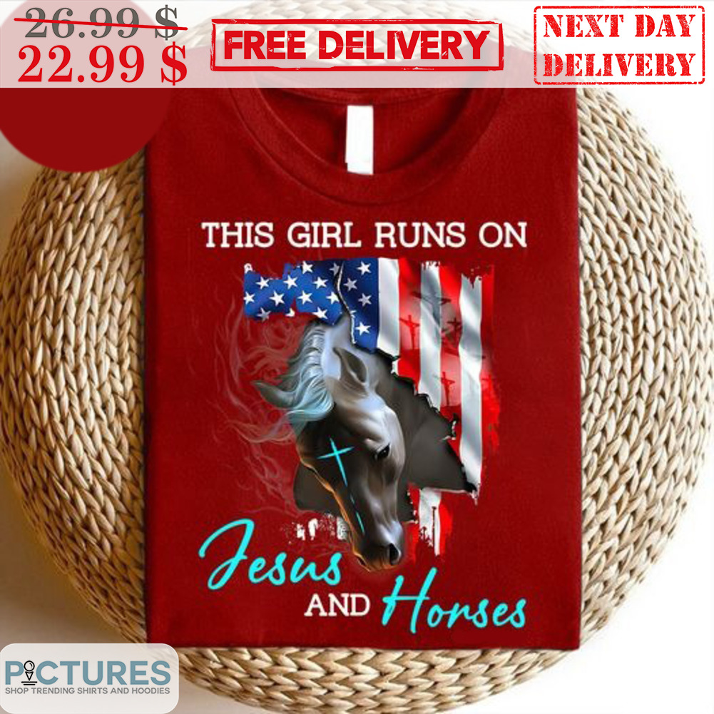 This Girl Runs On Jesus And Horses American Flag Vintage Shirt
