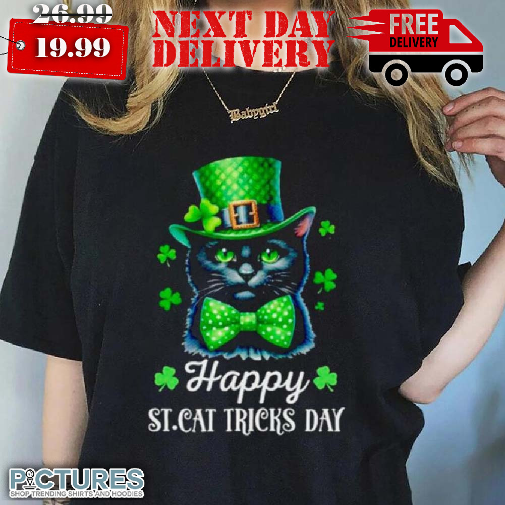 Cat Portrait Wear Green Hat Happy St. Cat Tricks Day Shirt