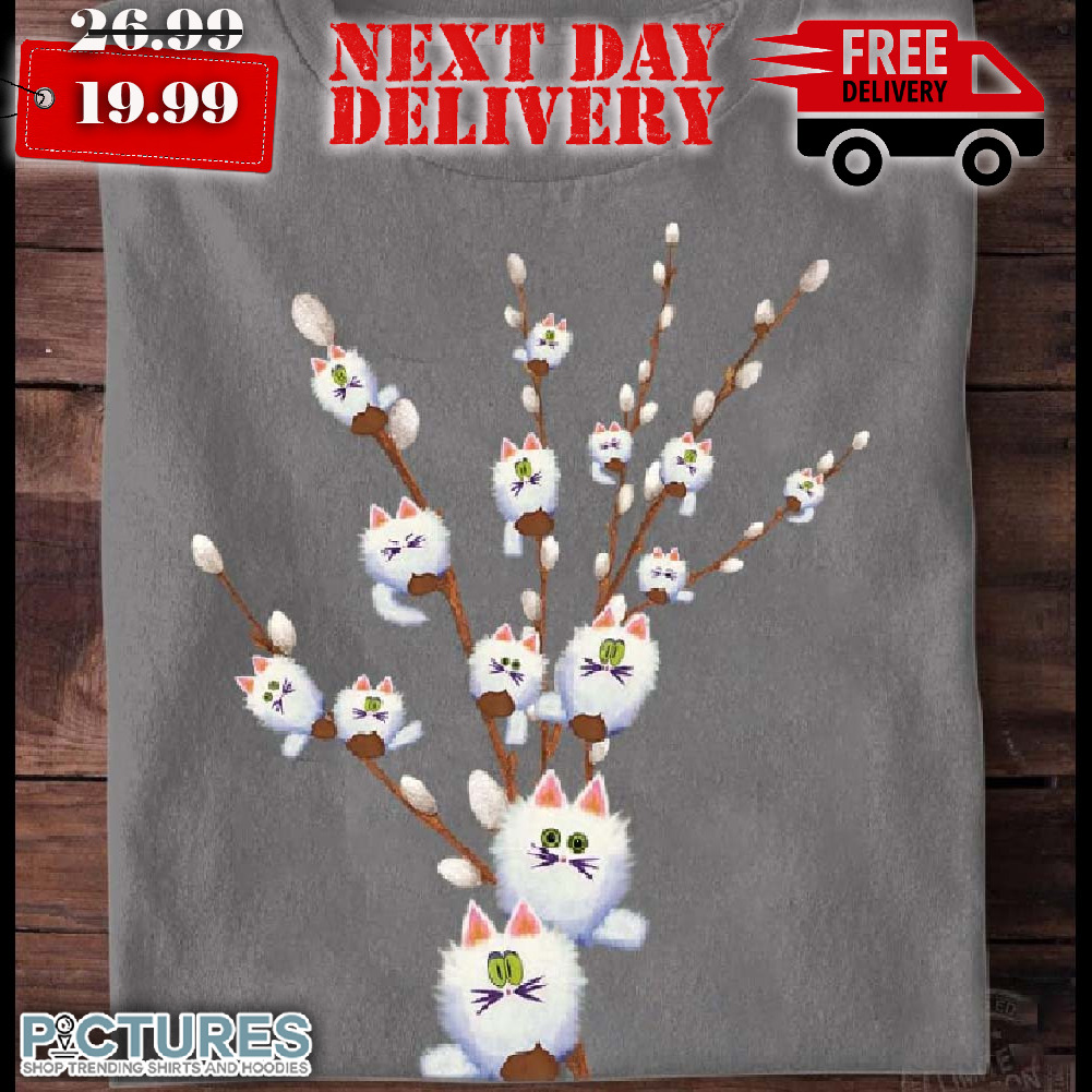 White Cat Willows Flowers Cat Shirt