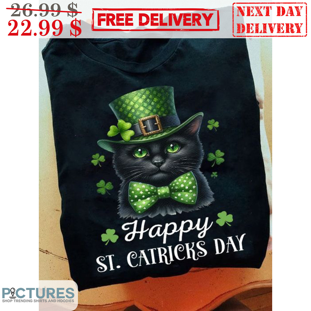 Black Cat Happy St Catricks Day Shirt