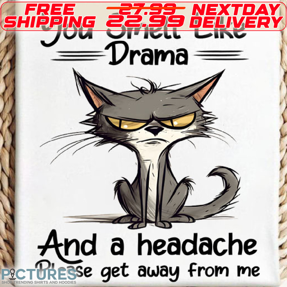 Gray Cat You Smell Like Drama And A Headache Please Get Away From Me Shirt