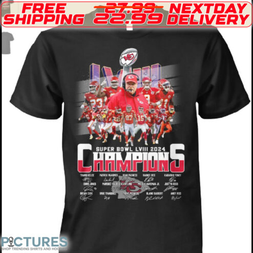 Kansas City Chiefs Super Bowl LVIII 2024 Champions Signatures Shirt