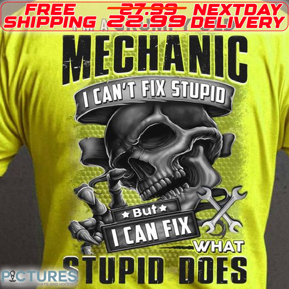 Skull I Am A Frumpy Old Mechanic I Can Not Fix Stupid But I Can Fix What Stupid Does Shirt