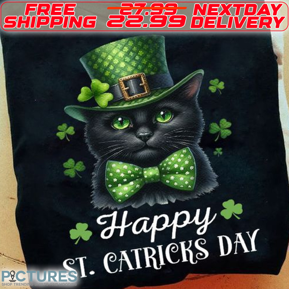 Black Cat Happy St Catricks Patrick Day Shirt