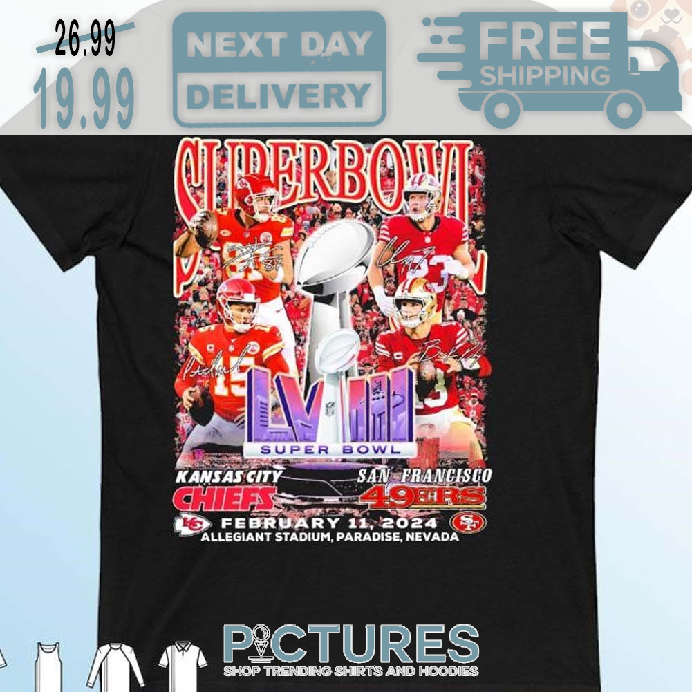 Travis Kelce Patrick Mahomes Vs Brock Purdy, Christian Mccaffrey Super Bowl NFL LVIII Matchup Shirt