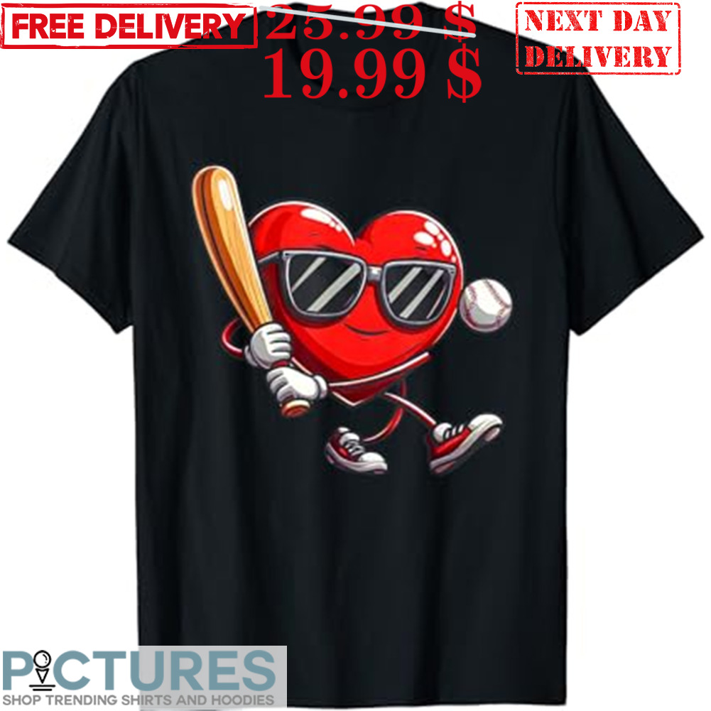 Heart Baseball Shirt Funny Valentines Day Boys Girls Kids Shirt