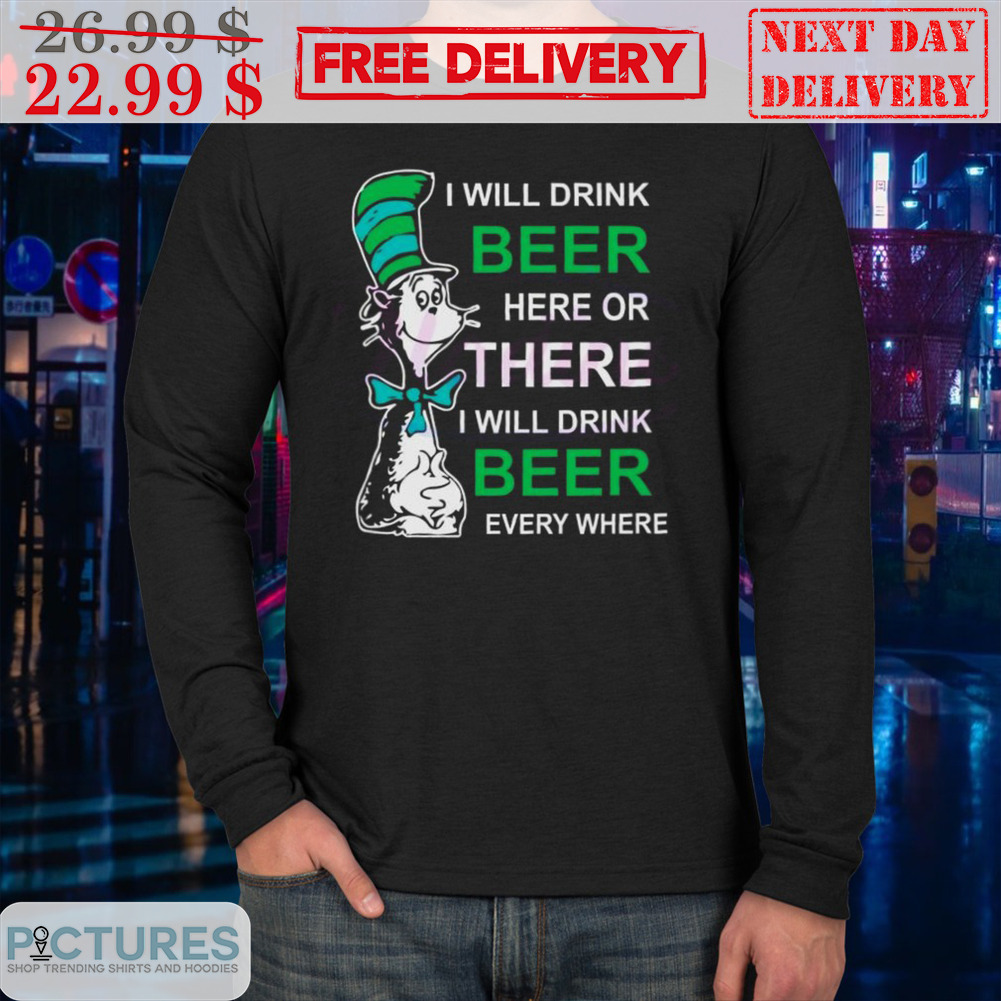 Cat in the shop hat beer shirt