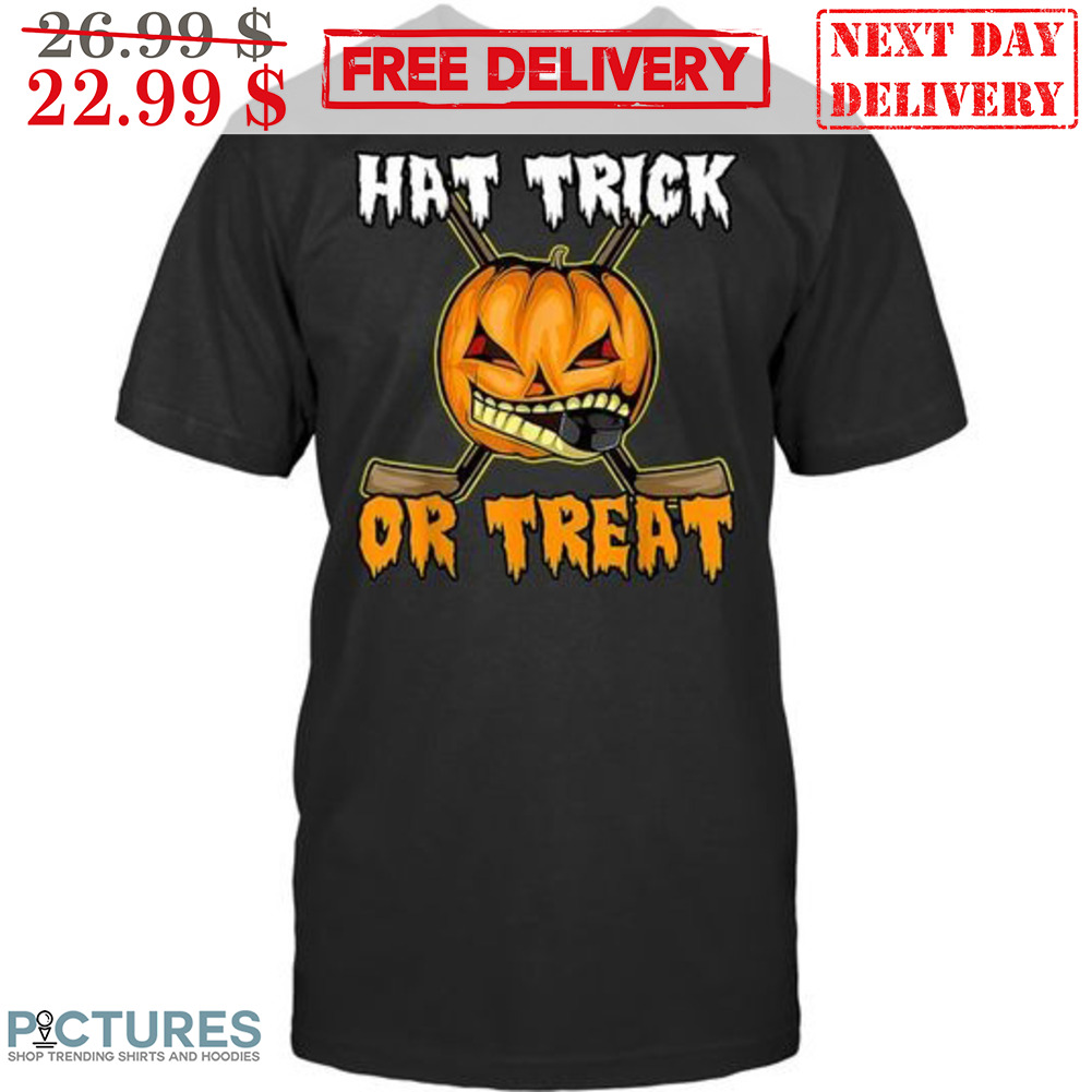 Pumpkin Hat Trick Or Treat Halloween Hockey Shirt