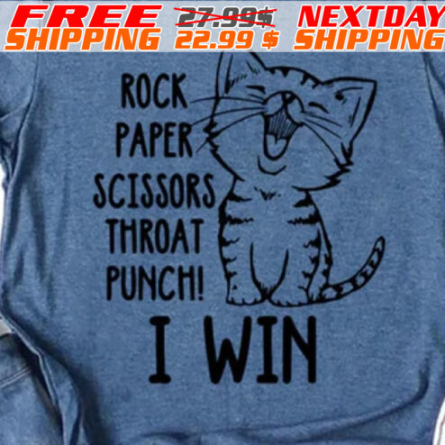 Cat Rock Paper Scissors Throat Punch I Win Shirt