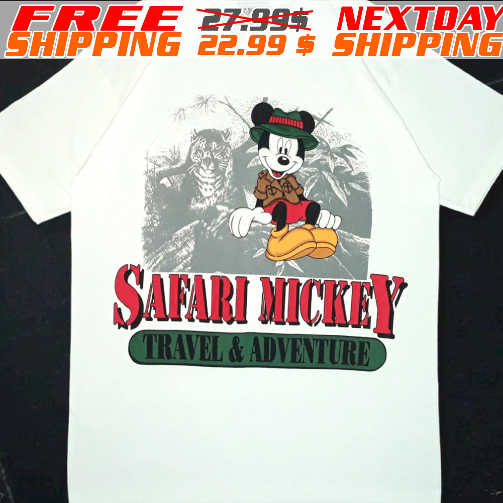 Rare VTG MICKEY MOUSE by Jerry Leigh Safari Travel And Adventure Shirt