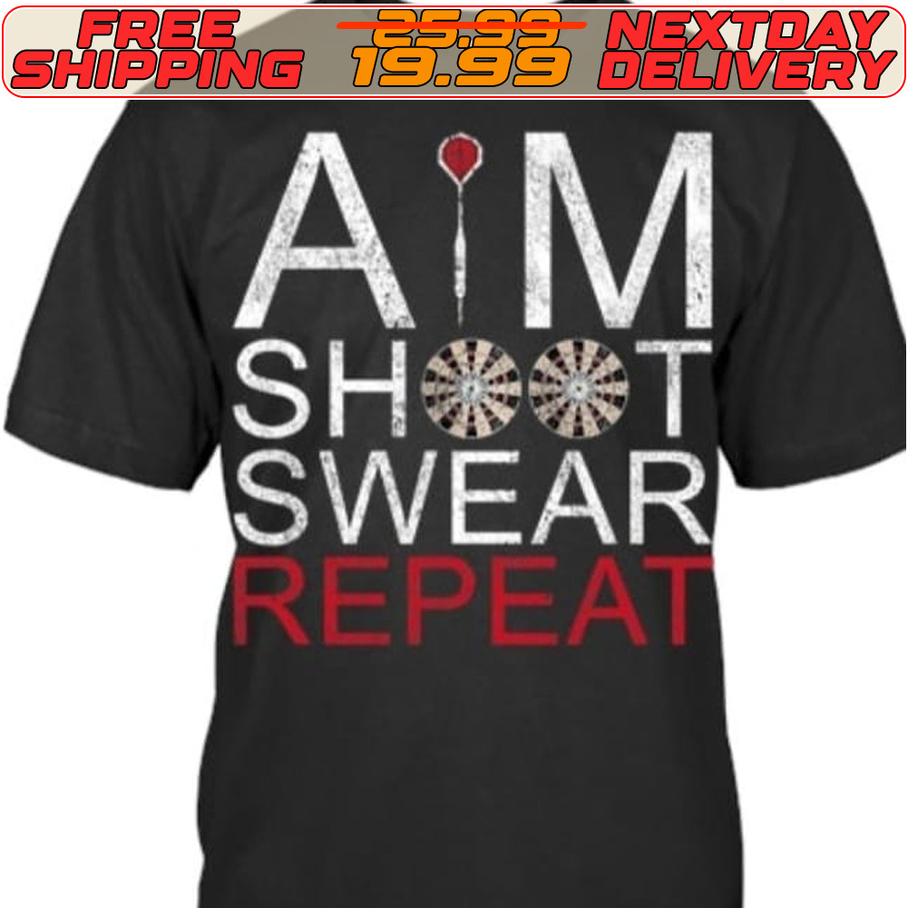 Aim Shoot Swear Repeat Darts Retro Vintage Shirt