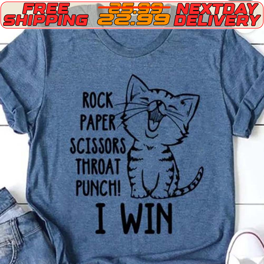 Cat Rock Paper Scissors Throat Punchi I Win Shirt