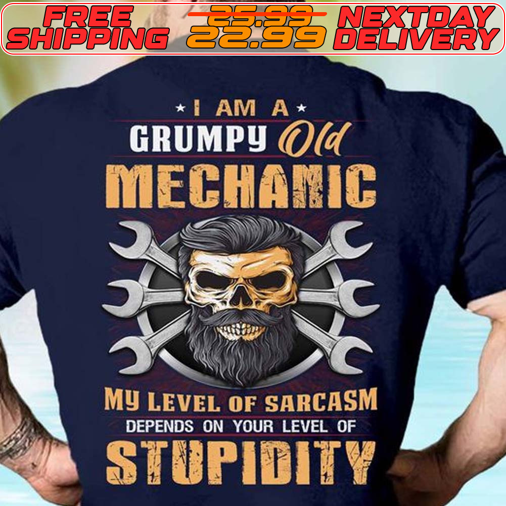 Skull Tools I Am A Grumpy Old Mechanic My Level Of Sarcasm Depends On Your Level Of Stupidity Shirt