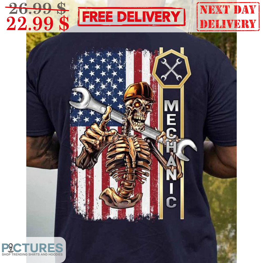 Skeleton Mechanic American Flag Shirt