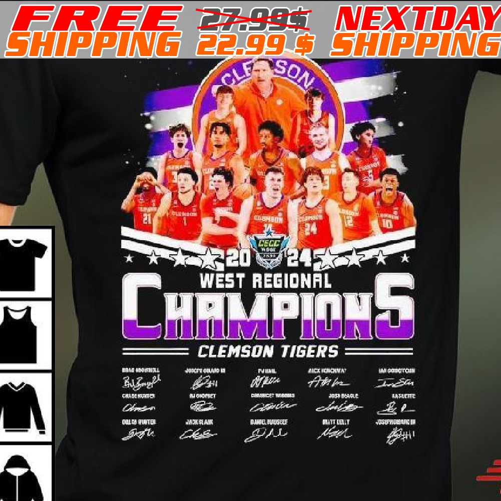 Clemson Tigers Men's Basketball 2024 Cecc West Regional Champions Signatures Shirt