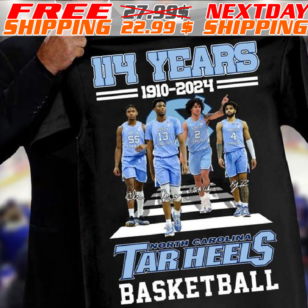 114 Years 1910-2024 North Carolina Tar Heels Men’s Basketball Signatures Shirt