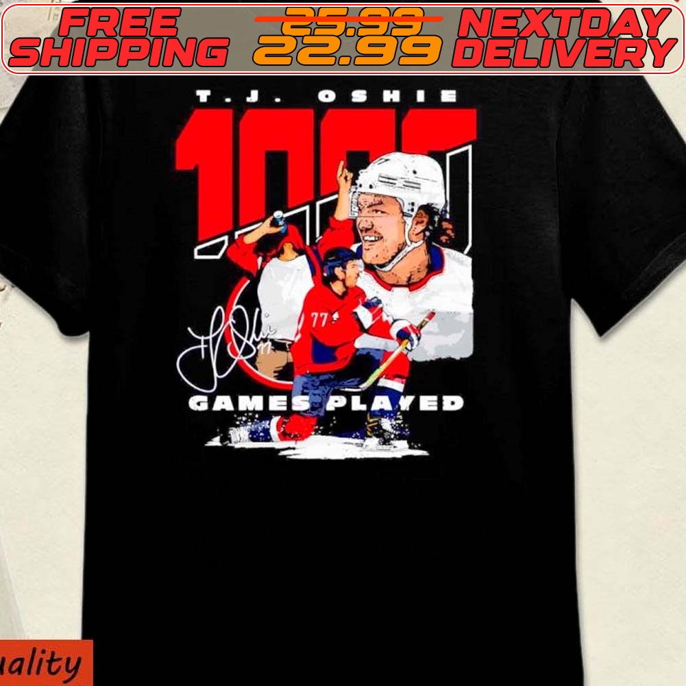 T J Oshie Washington 1000 Games Hockey Signature Shirt