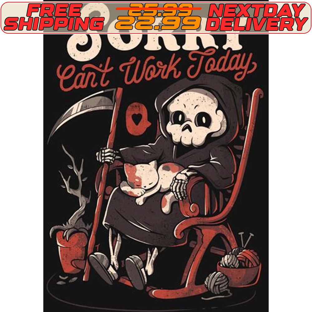 Sorry Can’t Work Today Funny Dark Cute Death Reaper Cat Shirt