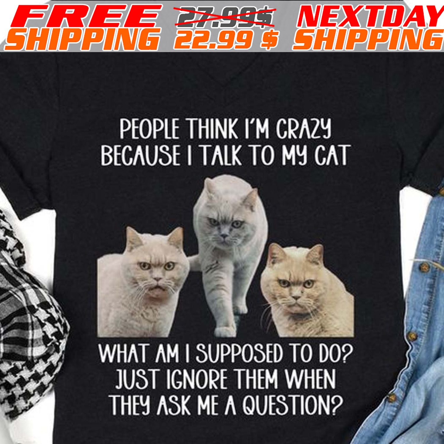 Cat People Think I'm Crazy Because I Talk To My Cat What Am I Supposed To Dop Just Ignore Them When They Ask Me A Question Shirt