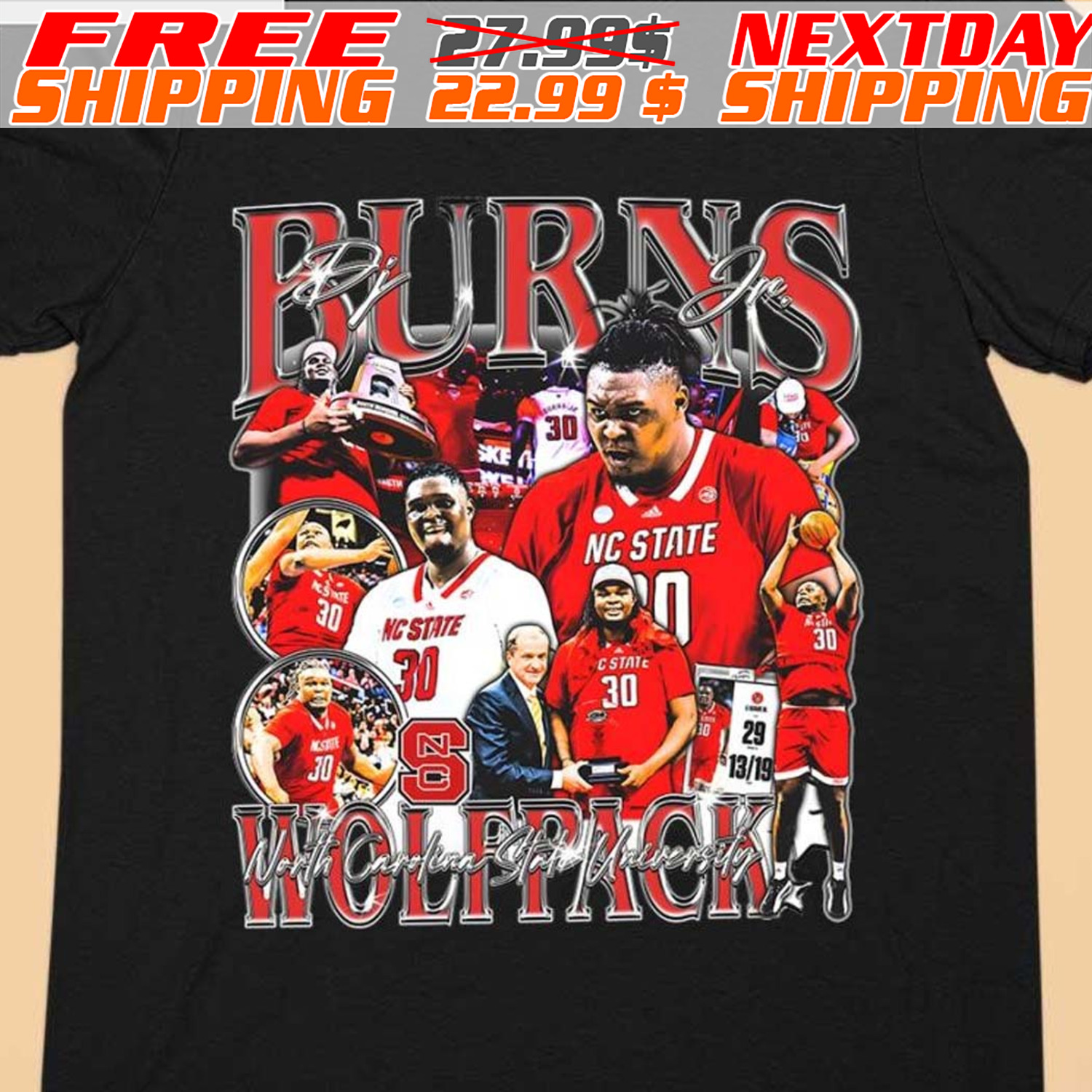 DJ Burns JR NC State Wolfpack Vintage Shirt