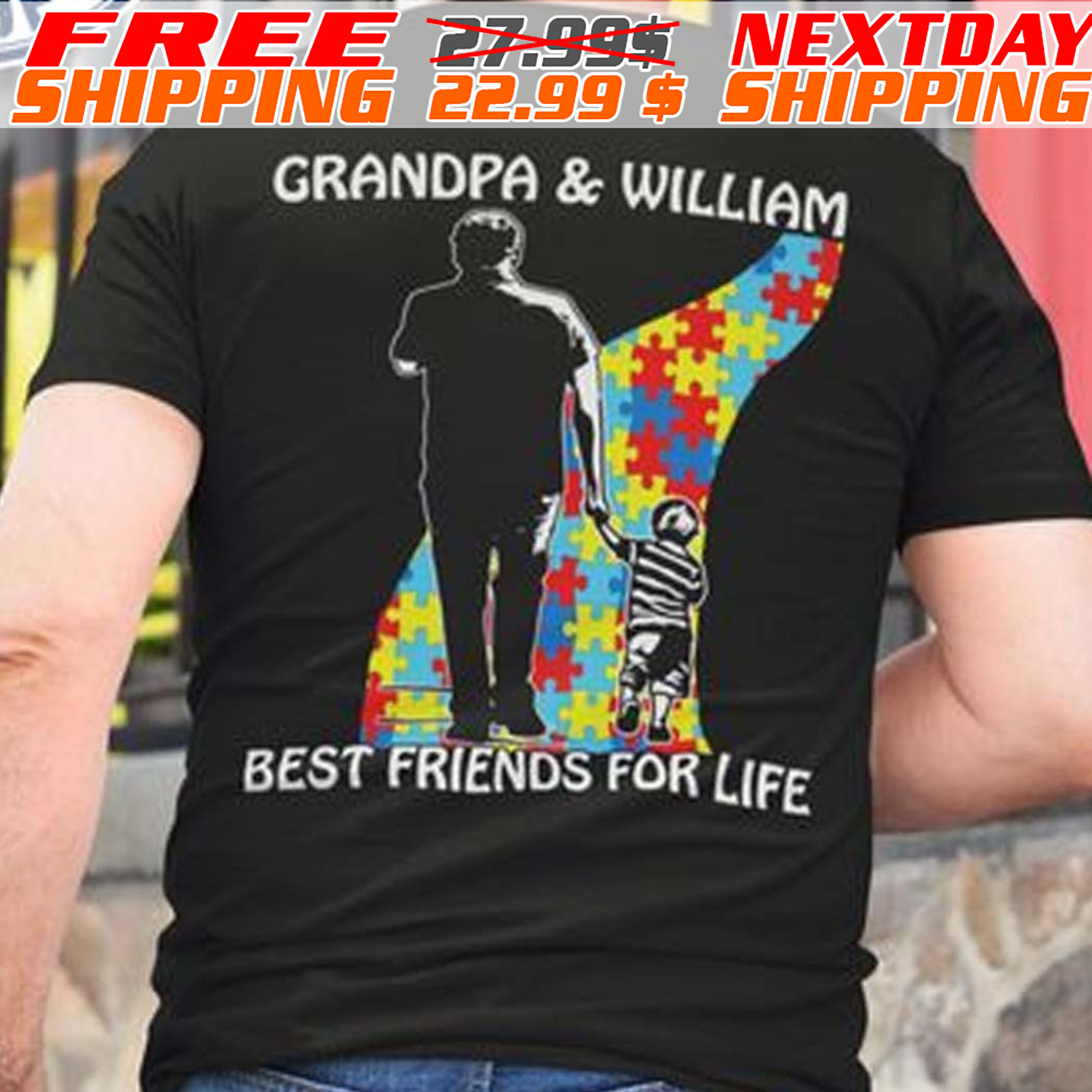 Grandpa And William Best Friends For Life Autism Awareness Shirt